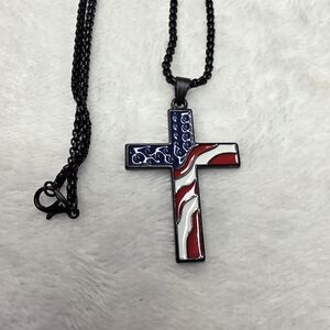 Patriotic Cross Pendant Necklace Stainless steel